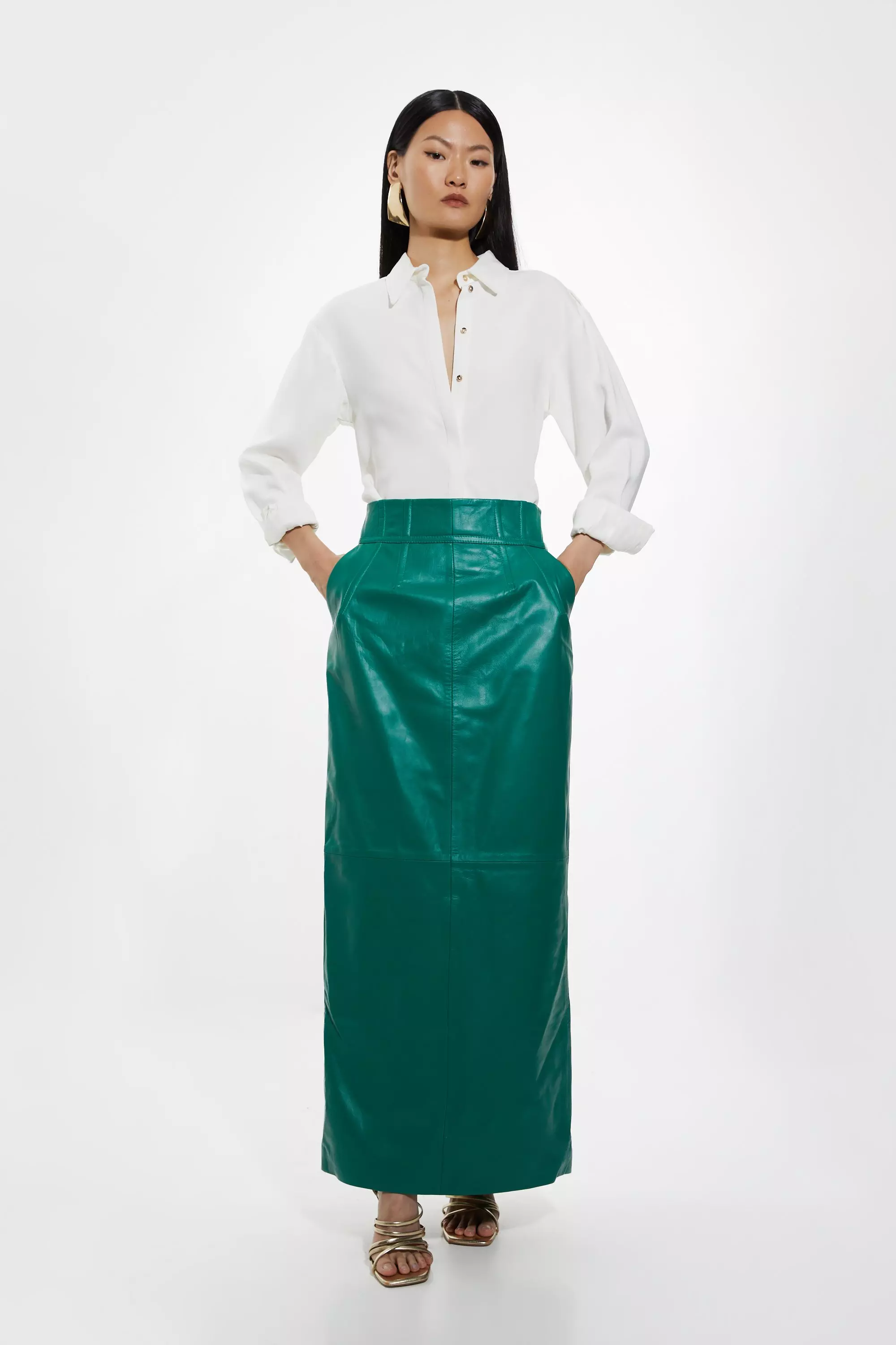 Petite Leather Corset Detail High Waist Maxi Pencil Skirt